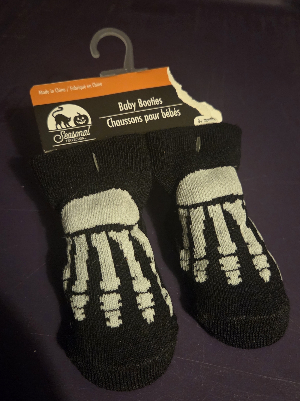 Seasonal Collection Baby Booties - Black with White Skeleton Print NWT